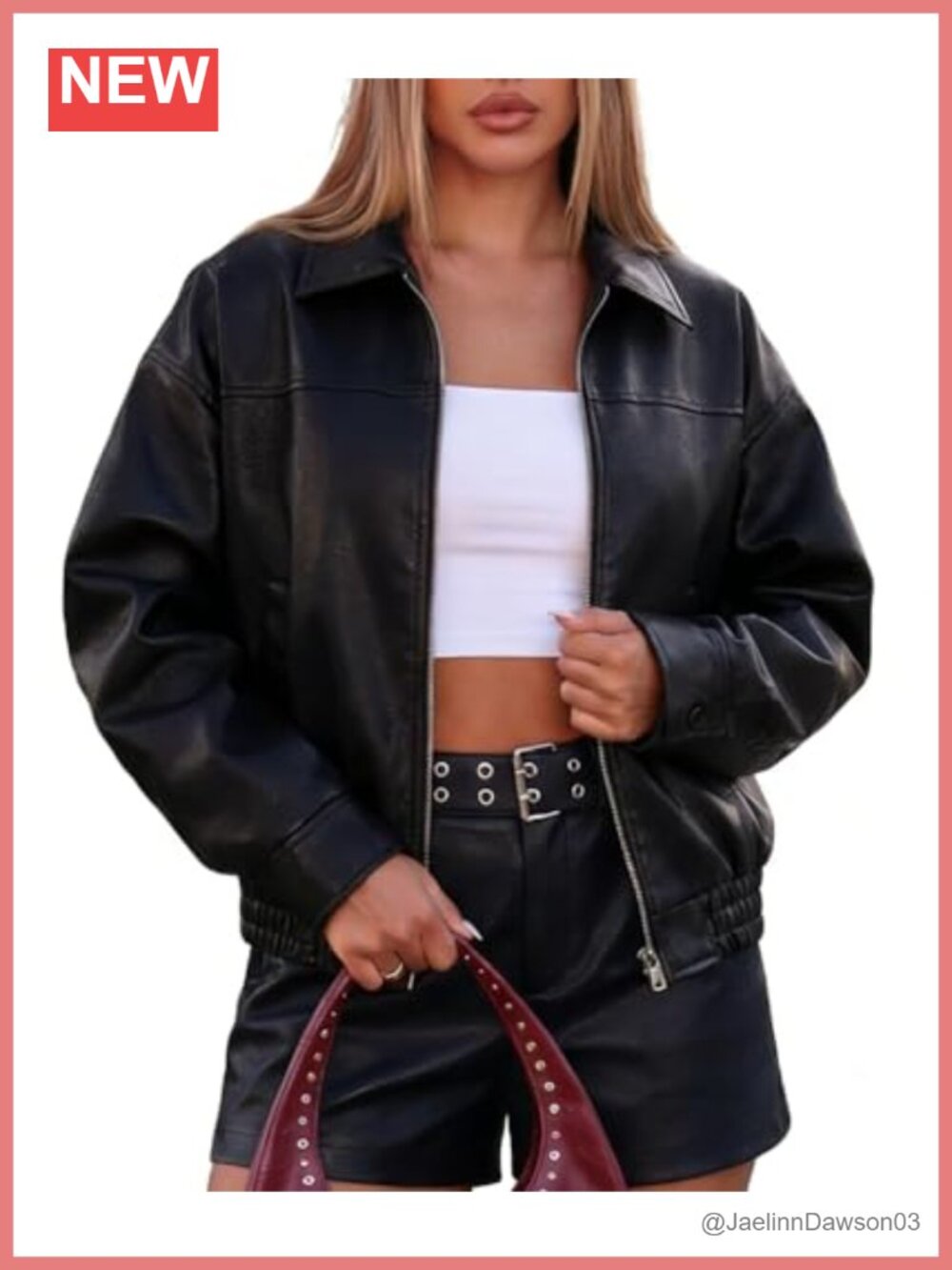 Faux Leather Bomber Jacket Women Oversized Moto Biker Zip Collar